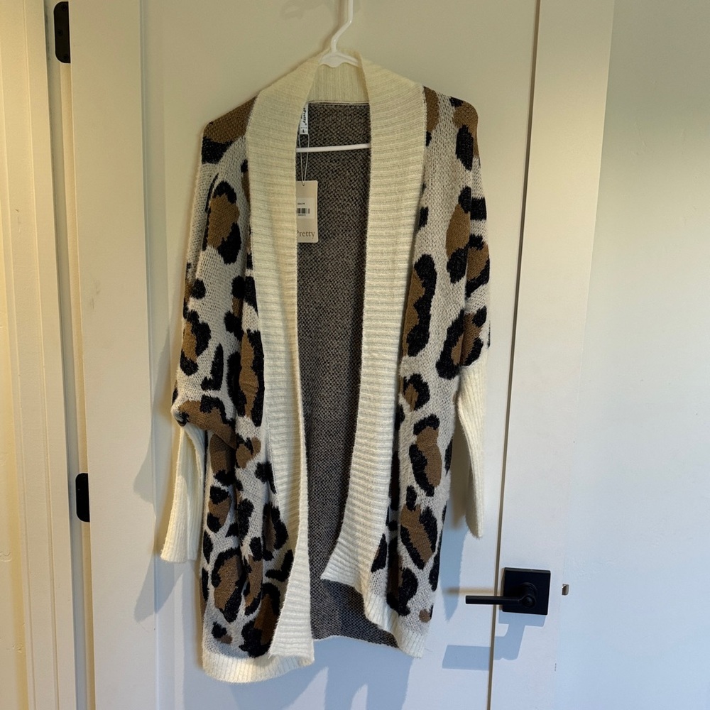 ePretty Animal Print Open Cardigan in Cream and Brown